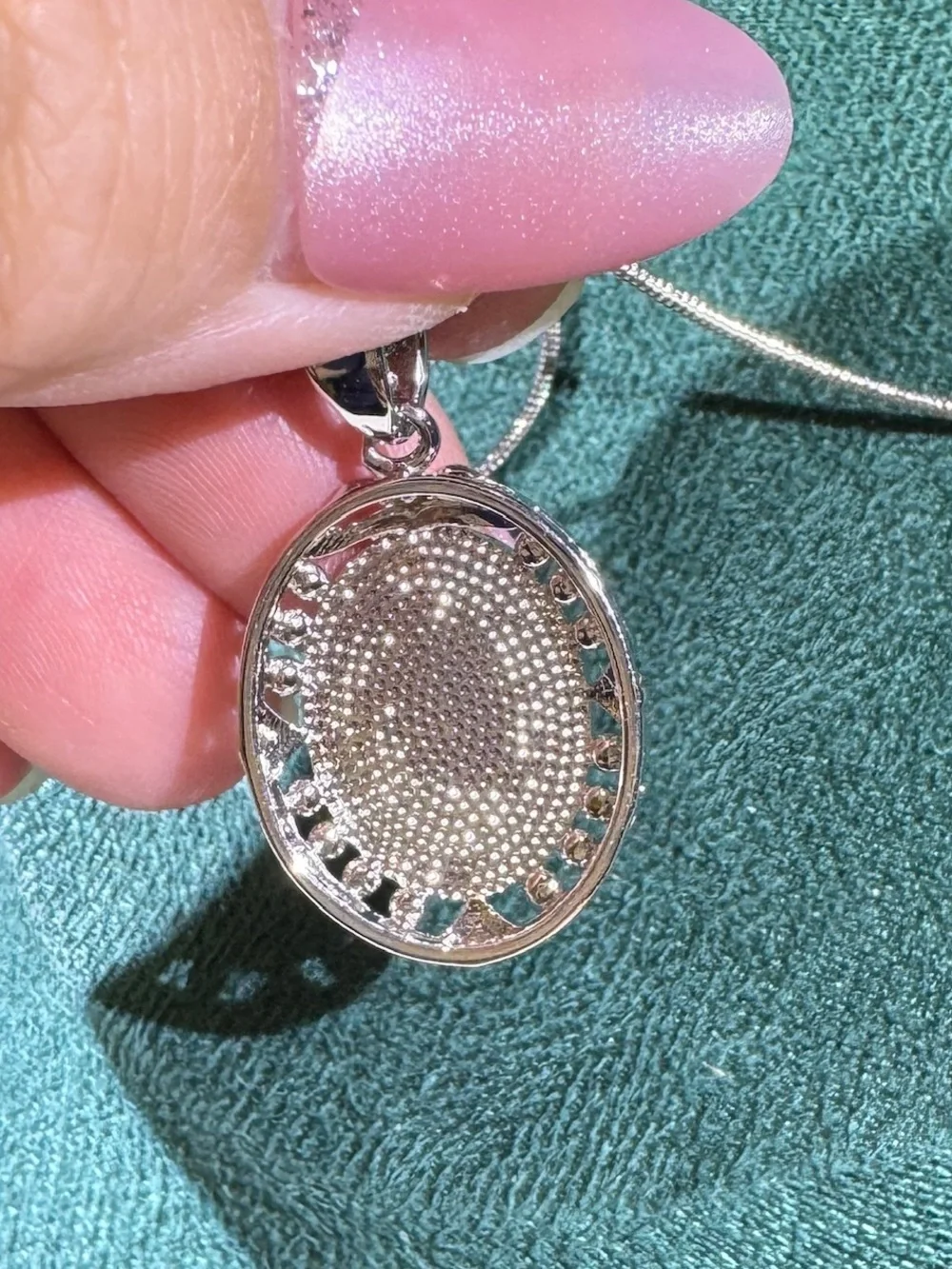 Vintage Oval Mother of Pearl CZ Halo Pendant Necklace